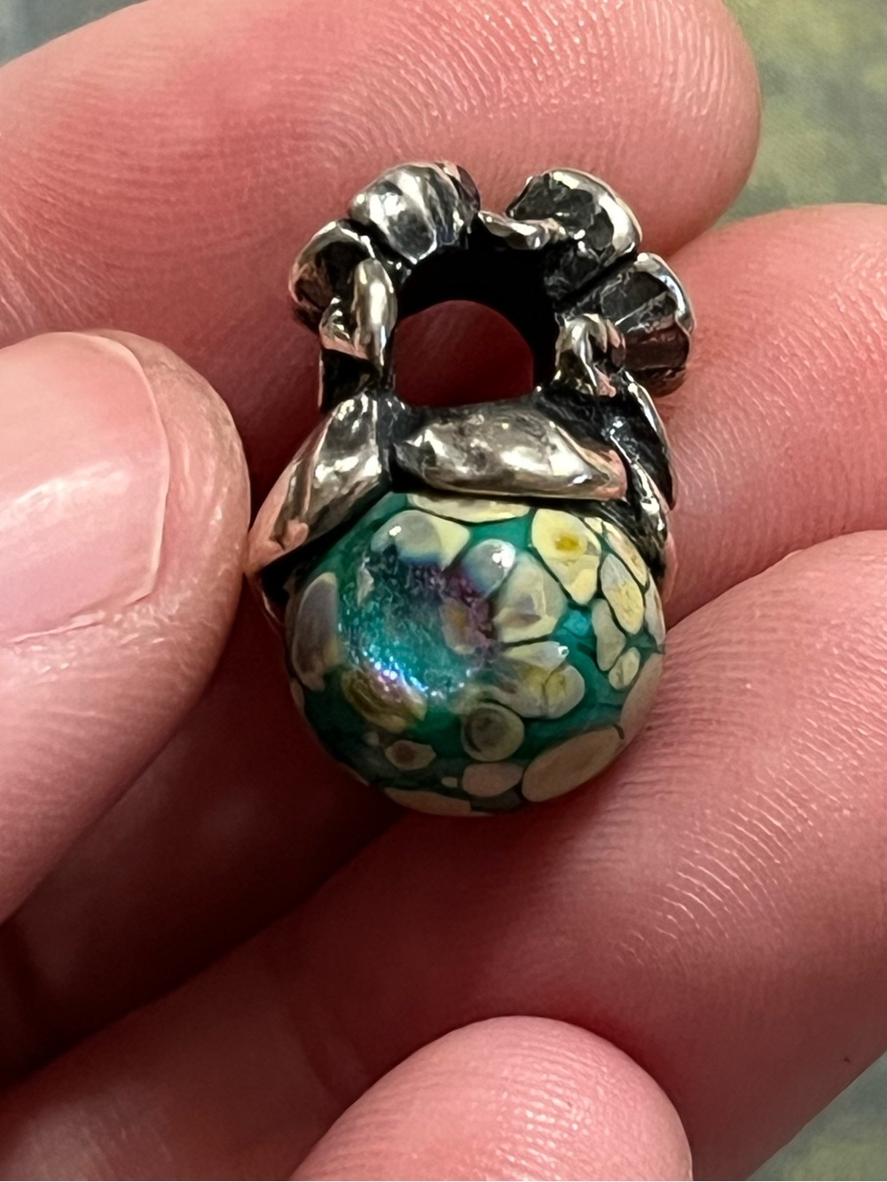 Authentic Trollbeads Forget-Me-Not With Bud Sterling Silver 925 Glass Bead - Picture 4 of 8